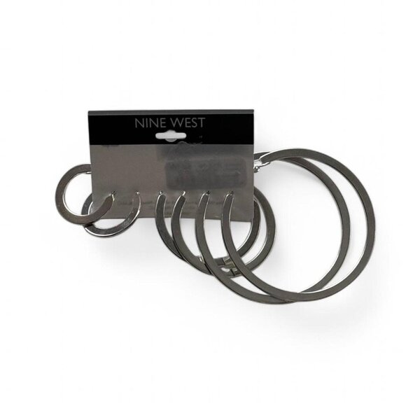 Nine West Silver Hoop Earring 3 Pairs RETAIL $18 - Picture 5 of 5
